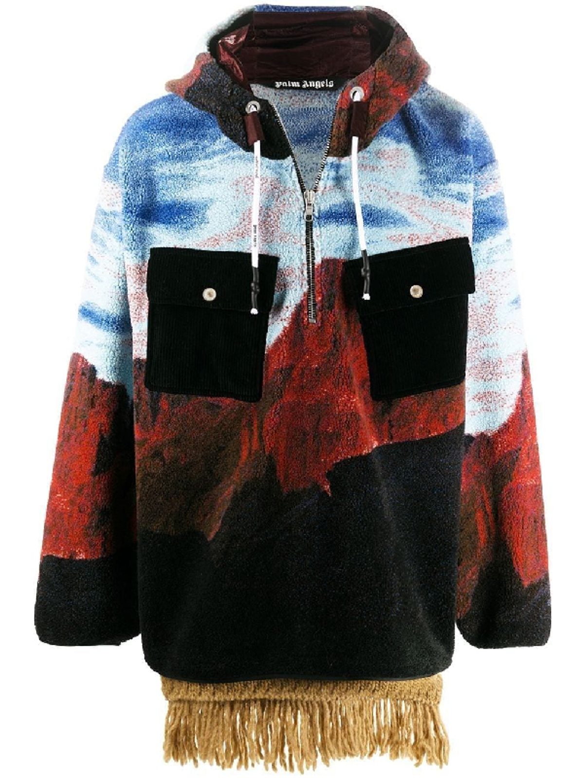 Palm Angels Canyon Print Tassel Half Zip Fleece Blue Jacket