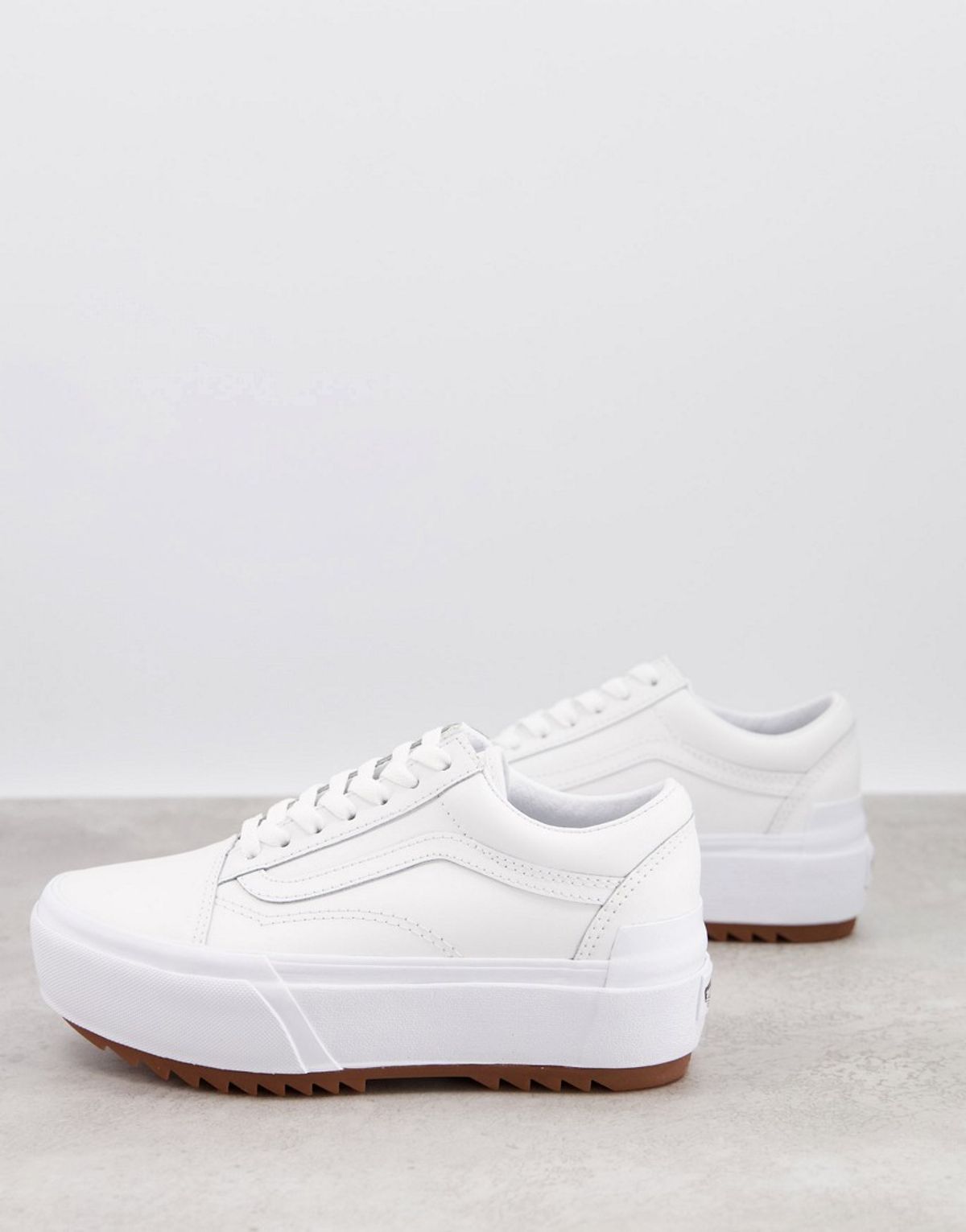 Vans Ua Old Skool Stacked Sneakers In Triple White Leather | WHATâS ON THE STAR?