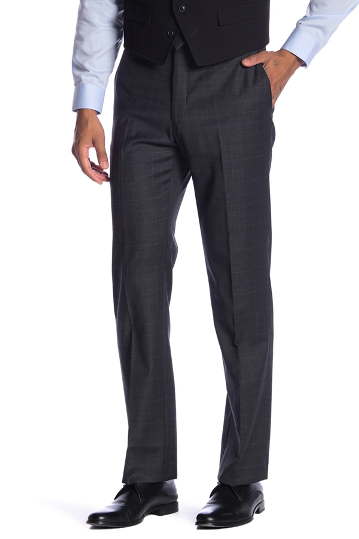 Tommy Hilfiger Tyler Plaid Print Modern Fit Stretch Suit Separates Pants In Grey/blue