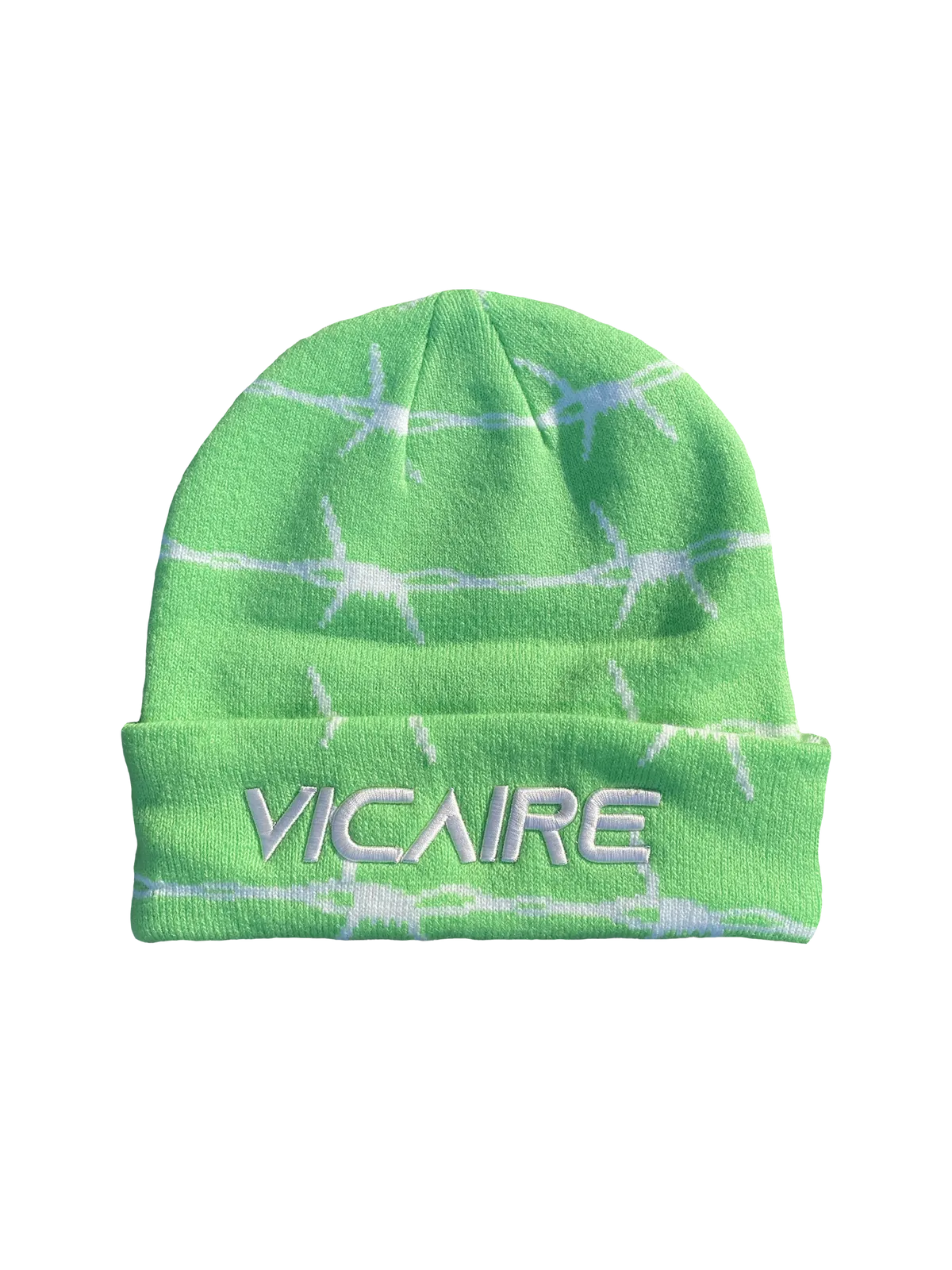 Vicaire Slime Green Restraint Cream Knit Logo Beanie