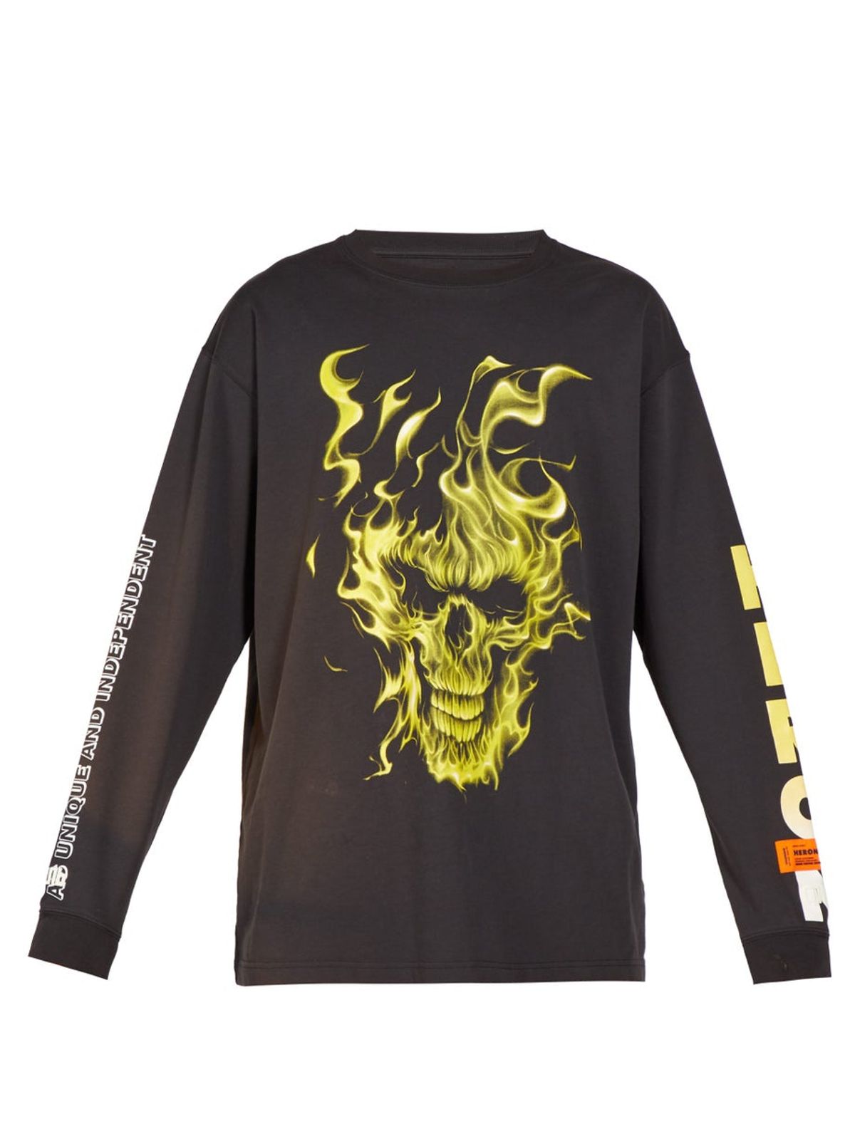 Heron Preston Black Cotton Graphic Skull Print Long Sleeve