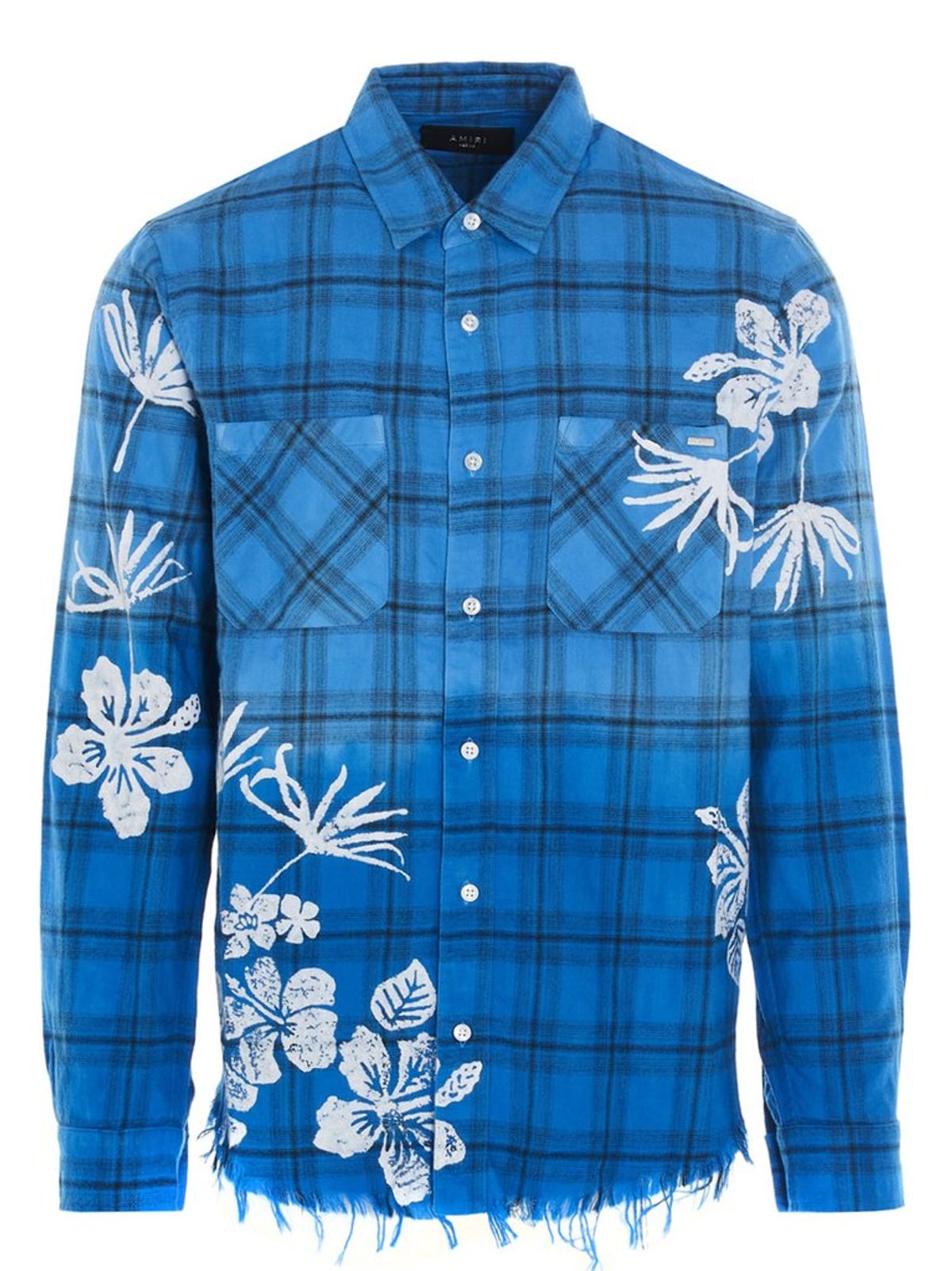 Amiri Bleach Floral Plaid Blue Shirt