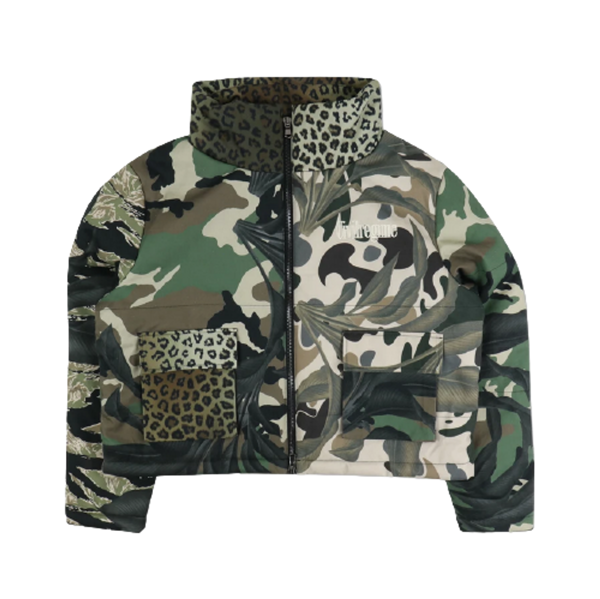 Civil Regime Cropped Puffer Jacket in Jungle Camo