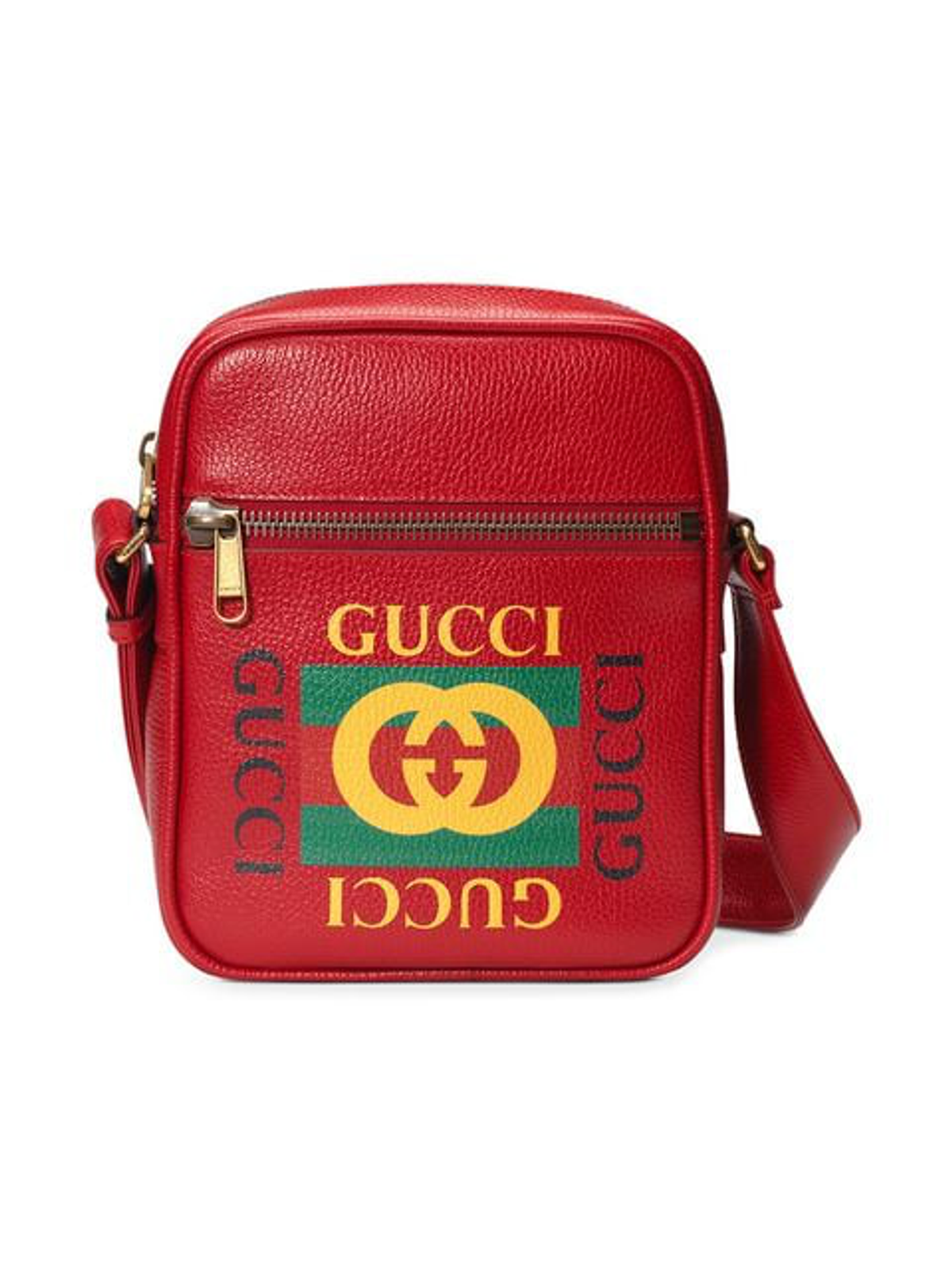 Gucci Logo Print Leather Red Travel Bag