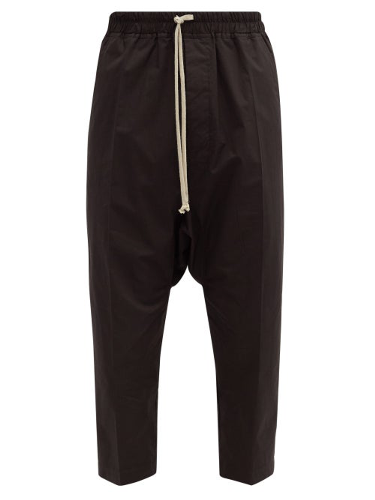 Rick Owens Cropped Drawstring Cotton Black Trousers