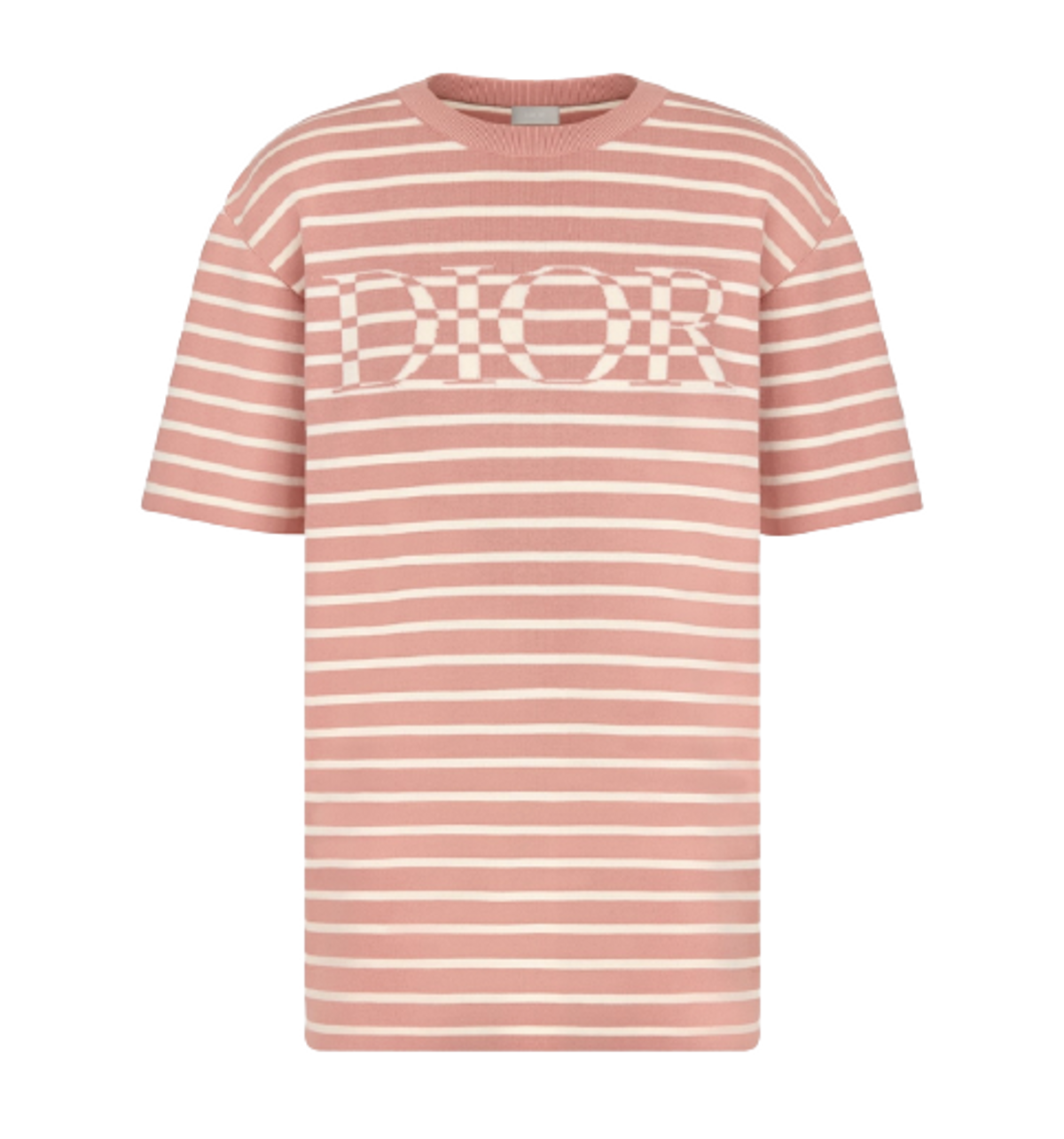 Dior Pink and White Silk and Cotton Knit Oversized Dior Striped T-Shirt