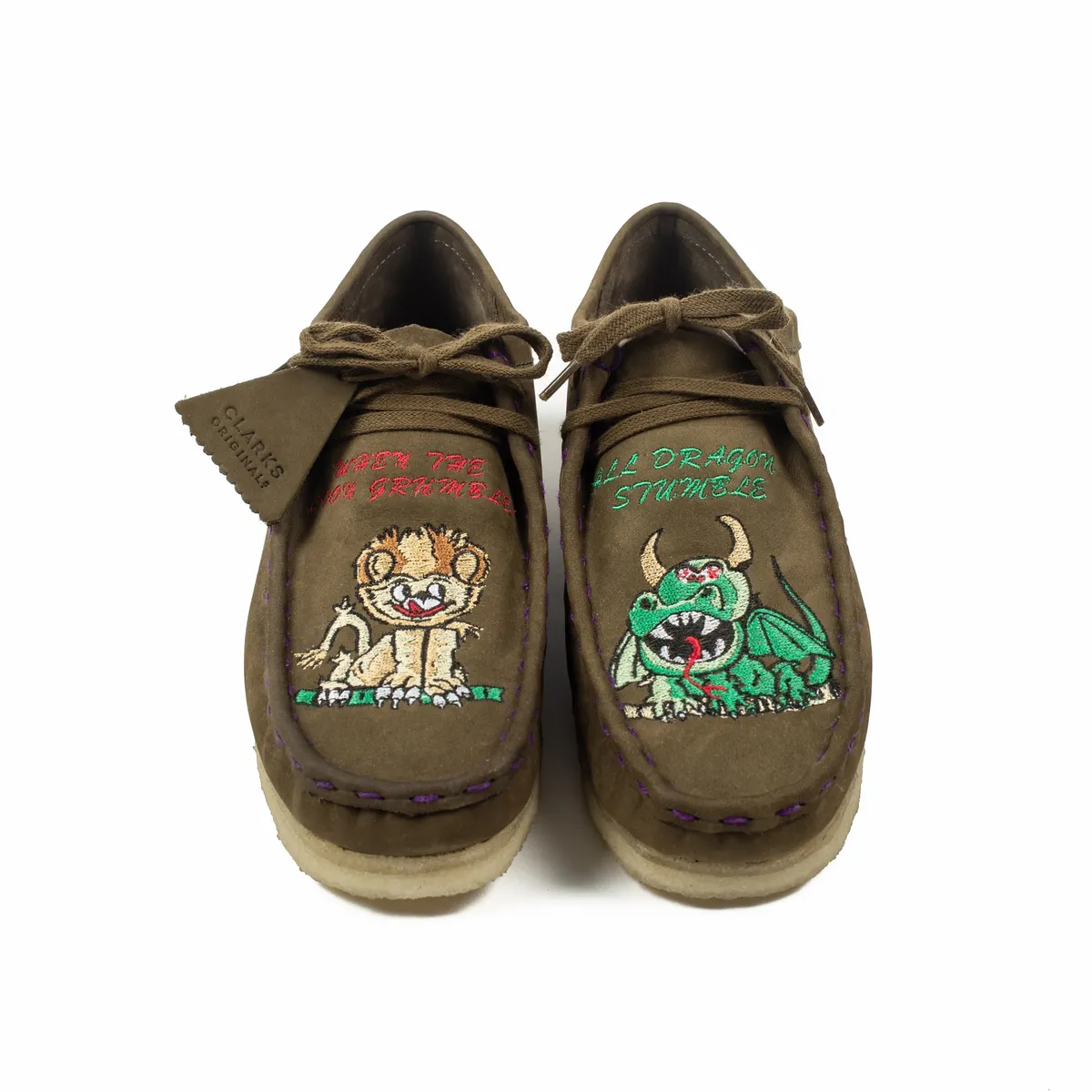 Better Gift Shop × Clarks Souvenir - Flowers Re-Purpose Dark Olive Suede Wallabees