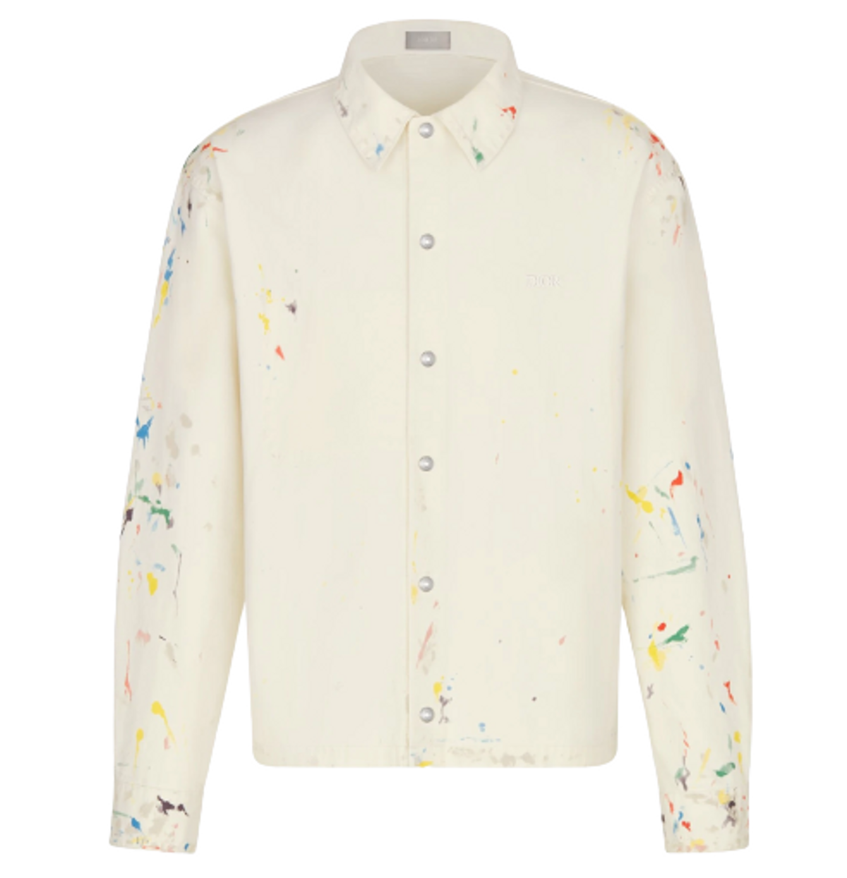 Dior White Cotton Denim Paint Print Shirt