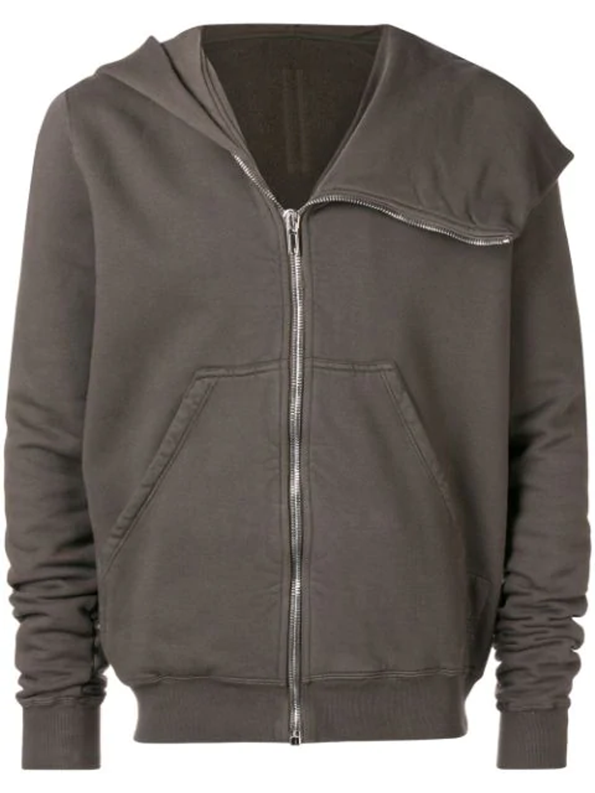 Rick Owens Asymmetric Zip Front Hoodie In Grey