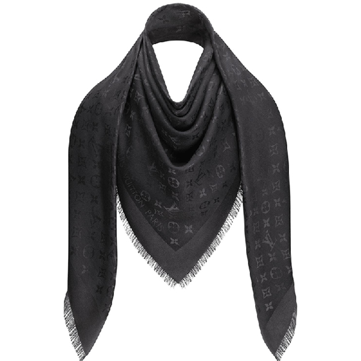 Louis Vuitton Charcoal Grey Monogram Silk And Wool Shawl