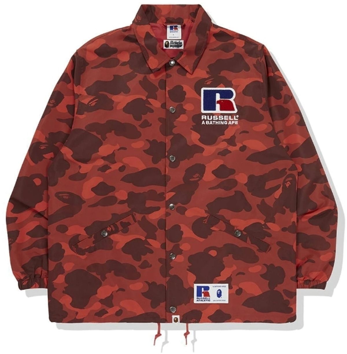Bape × Russell Athletic Color Camo College Coach Red Jacket