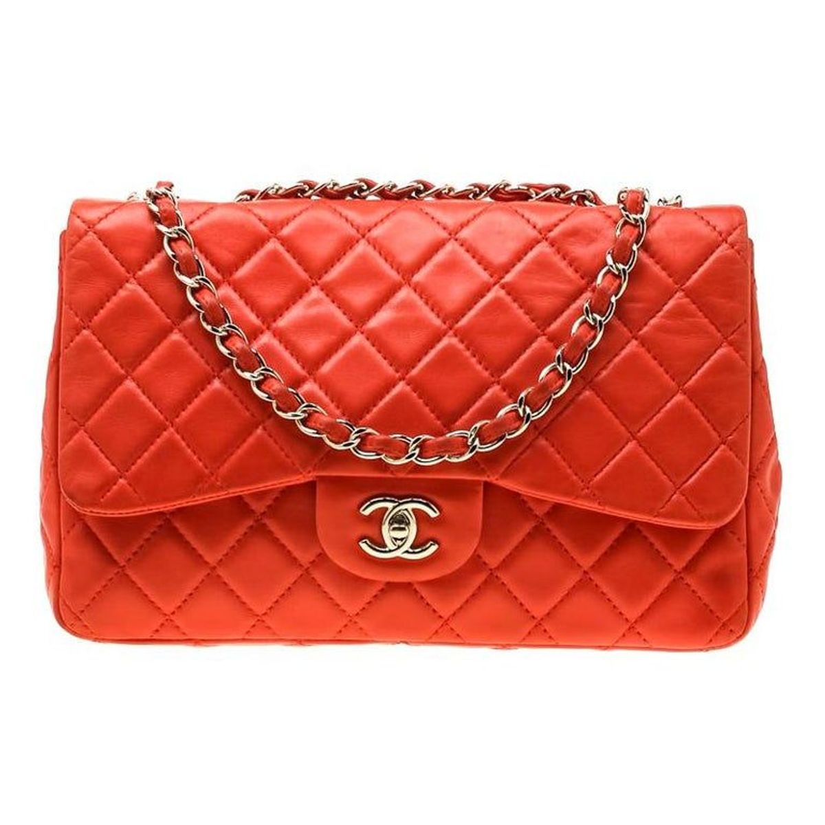 Chanel Red Leather Jumbo Classic Single Flap Bag