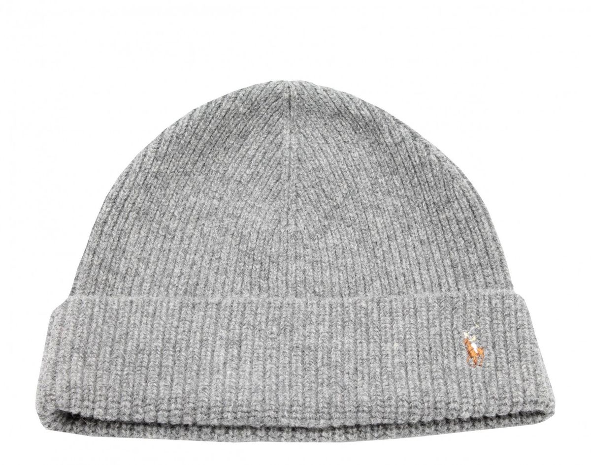 Ralph Lauren Merino Wool Knit Fawn Grey Horse Scully Beanie
