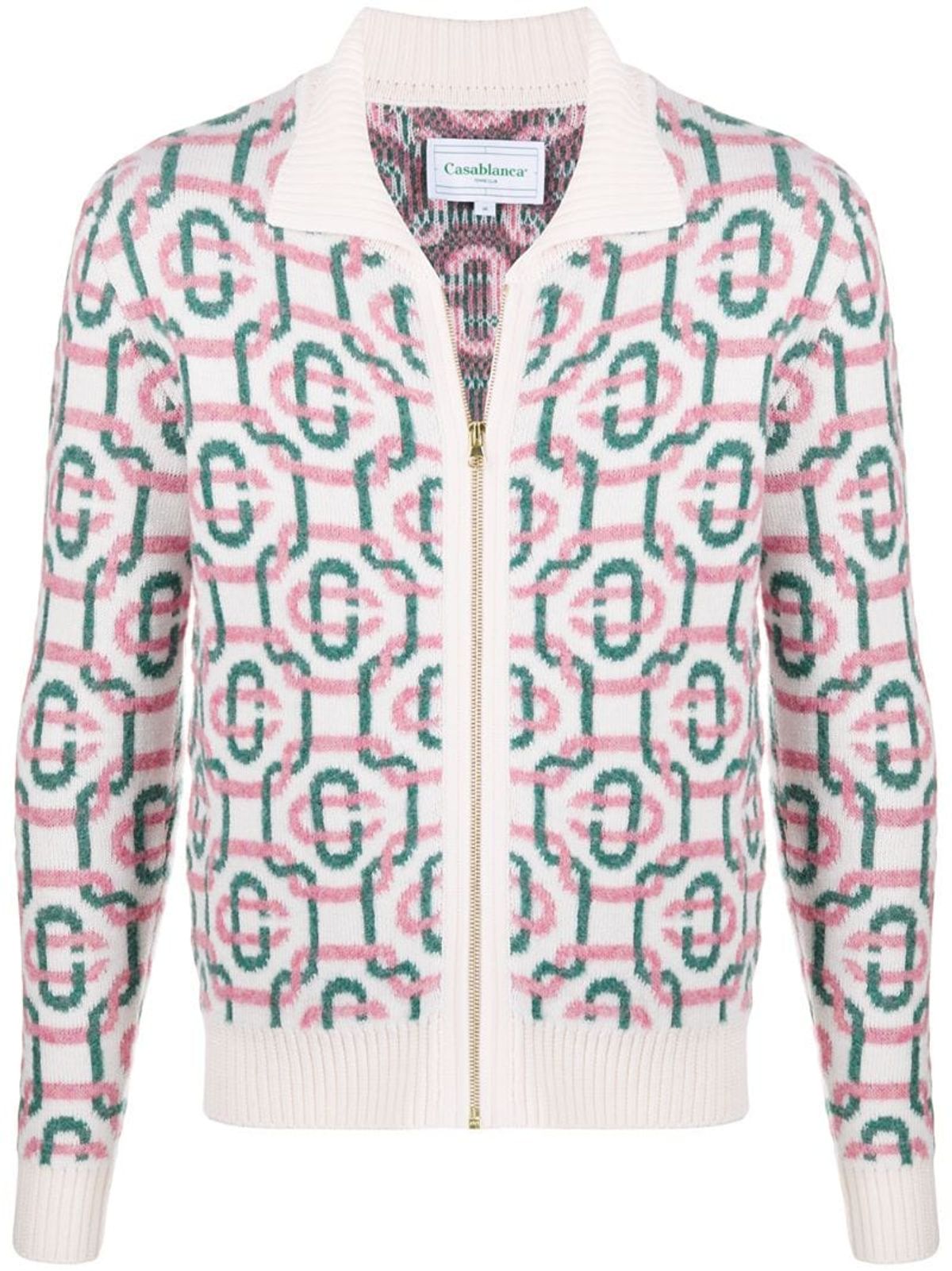 Casablanca Monogram Jacquard Wool Blend Polo Cardigan
