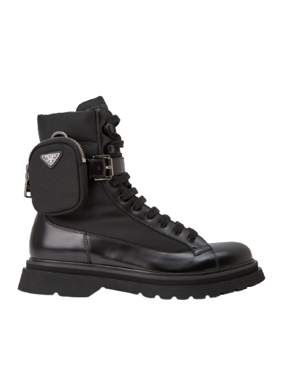 Prada Leather Combat Removable Nylon Pouch Boots