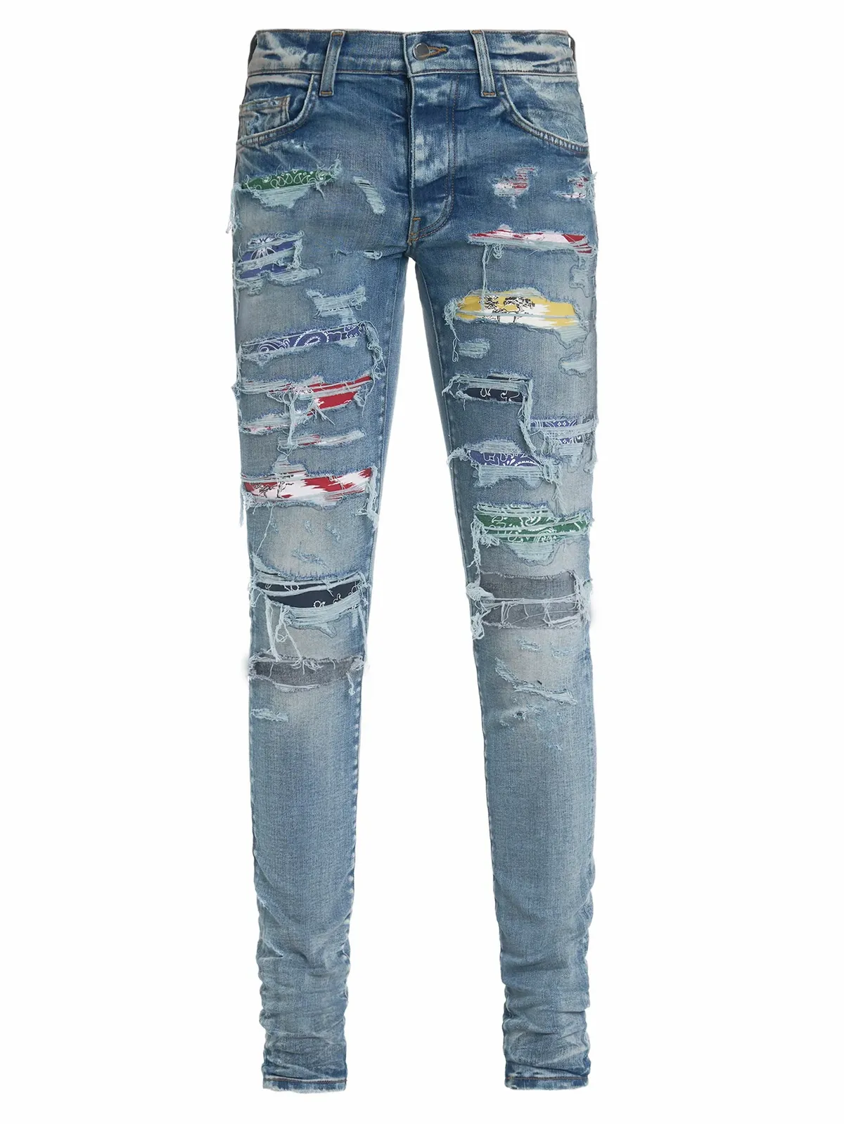 Amiri Rainbow Patch Distressed Skinny Jeans
