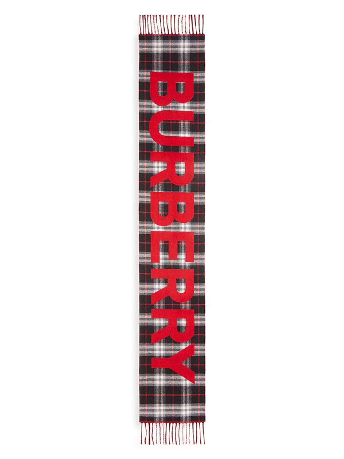 Burberry Vintage Check Fringed Wool Black Scarf