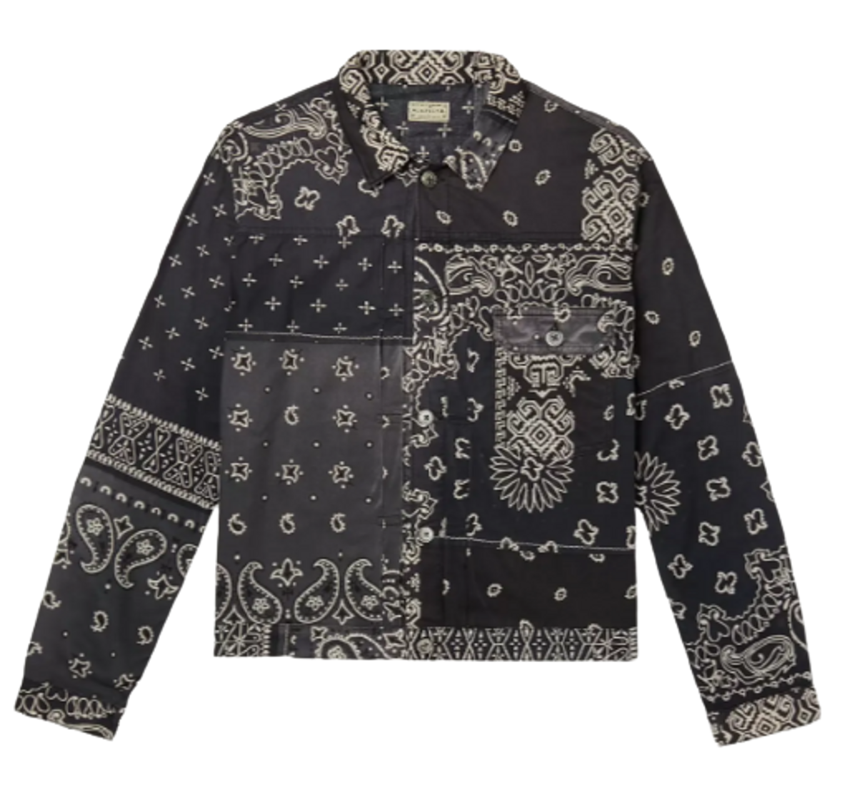 Kapital Patchwork Bandana Print Cotton Trucker Black Jacket