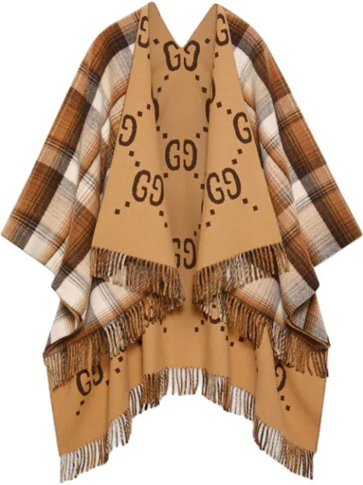 Gucci Reversible Brown Wool Poncho