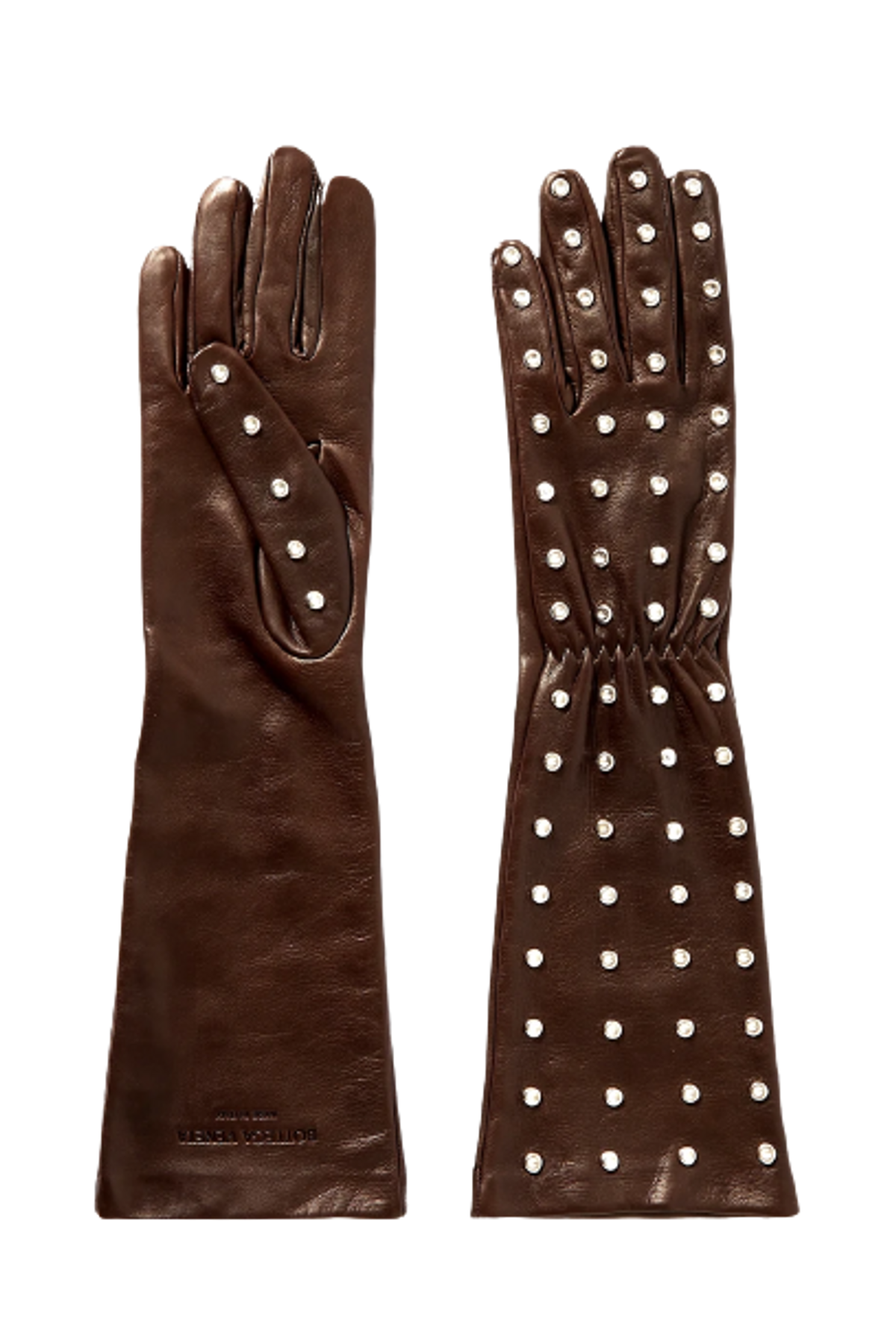 Bottega Veneta Studded Leather Dark Brown Gloves