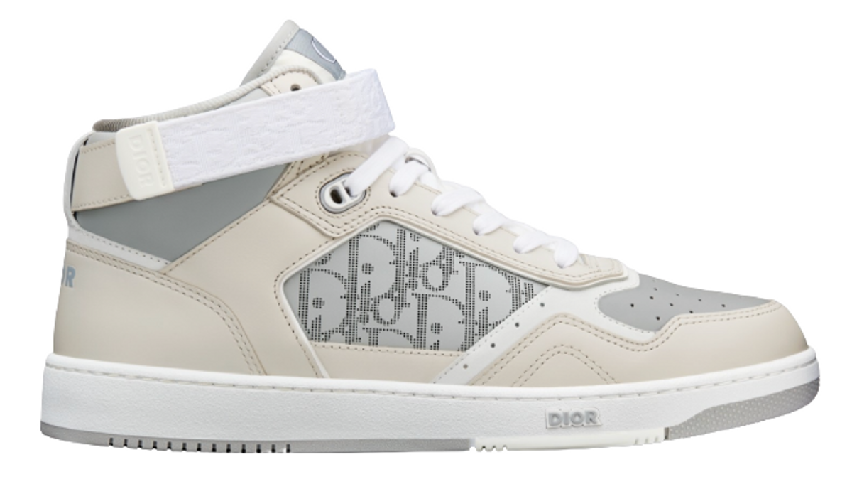 Dior B27 Gray and Beige Smooth Calfskin with Gray Dior Oblique Galaxy Leather High-Top Sneakers