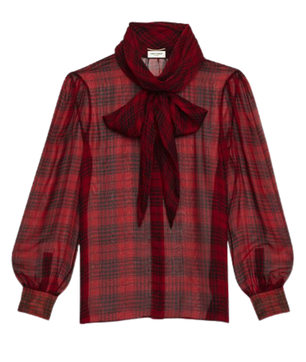 Saint Laurent Lavalliere Neck Check Silk Muslin Blouse