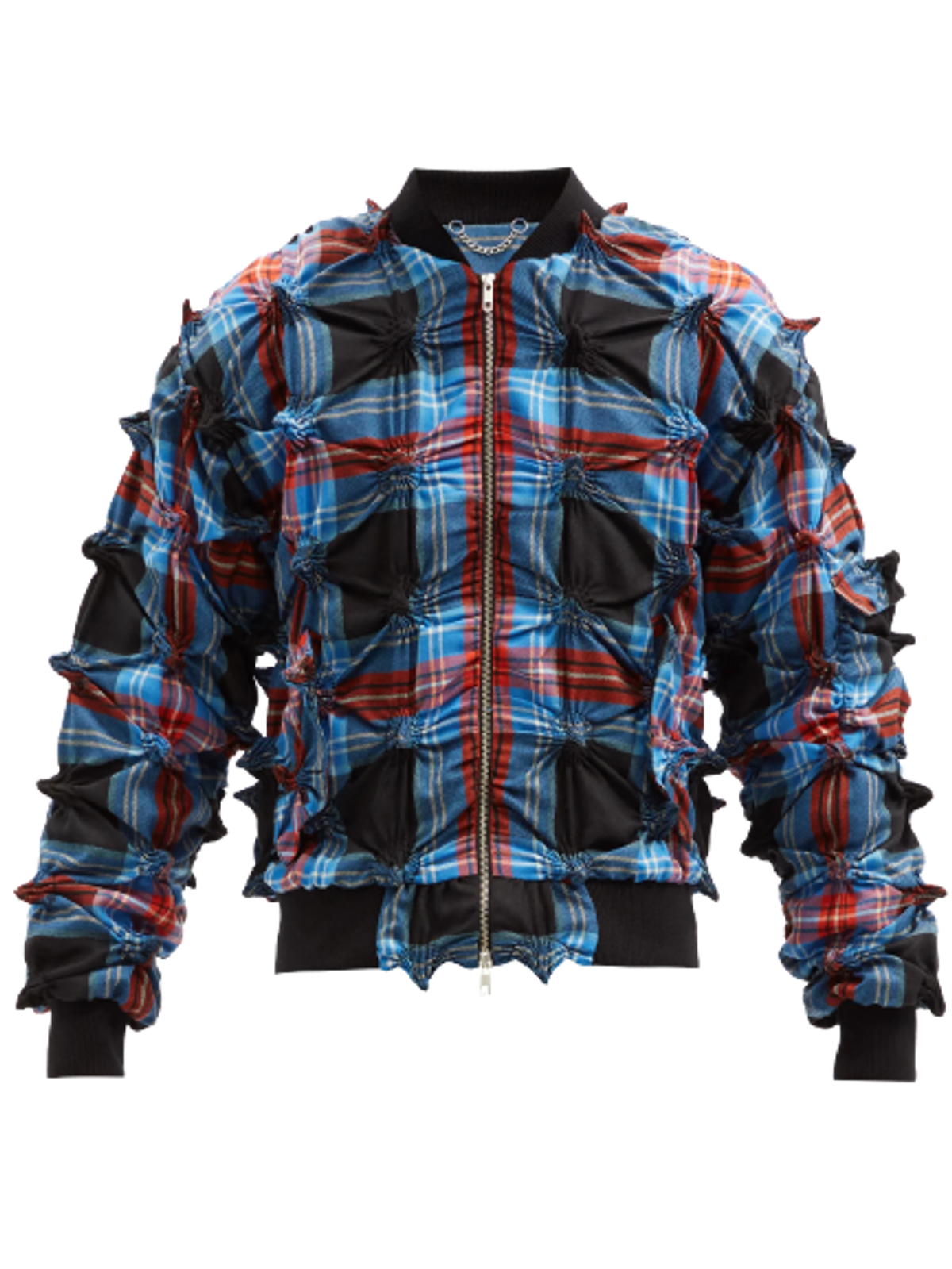 Loverboy by Charles Jeffrey Spike Gathered Tartan Wool Bomber Blue Multi Jacket