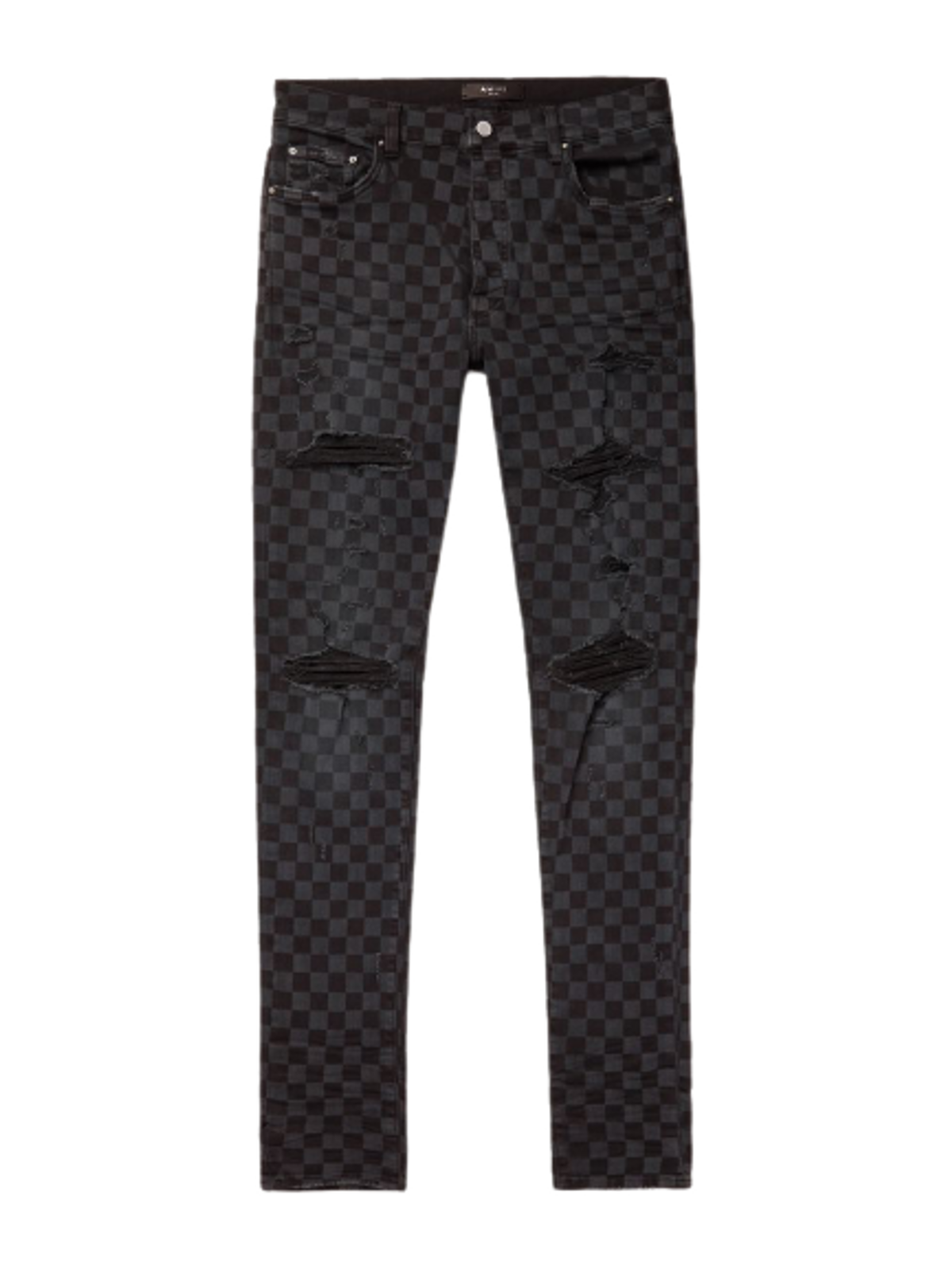 Amiri Thrasher Skinny-Fit Distressed Checked Stretch-Denim Jeans