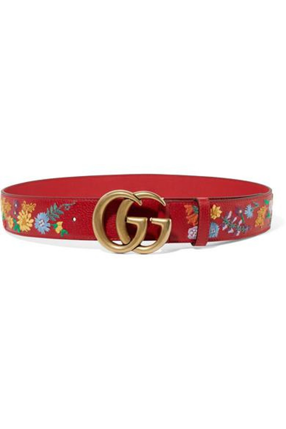 Gucci Flower Embroidered Calfskin Leather Red Belt