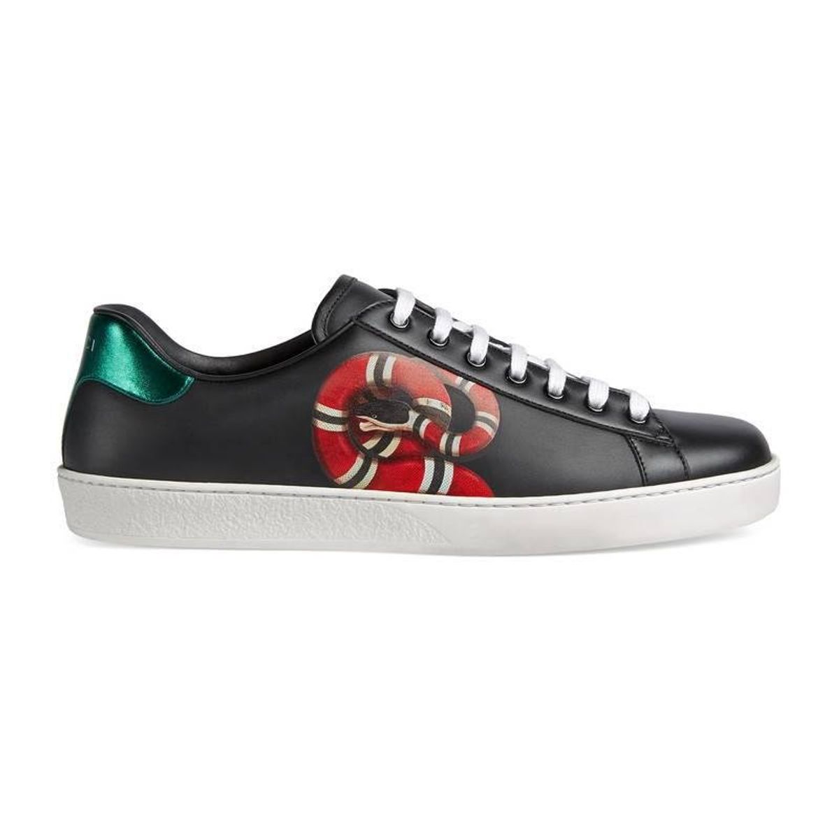 Gucci Ace Sneakers Kingsnake Low Top Black Leather Red