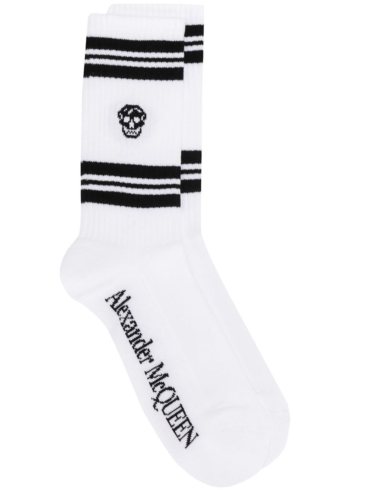 Alexander McQueen White & Black Stripe Skull Sport Socks