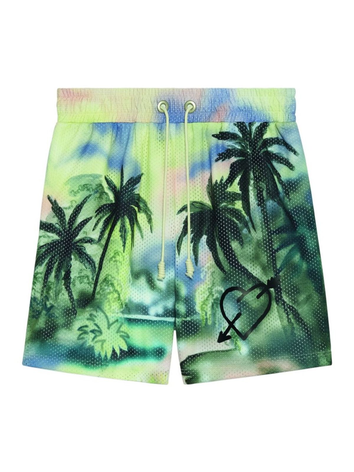 Palm Angels Paradise Print Drawstring Multicolor Mesh Shorts