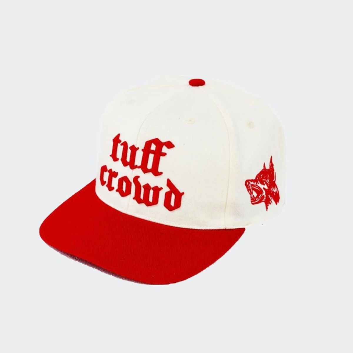 Tuff Crowd Old English “Cut&Sew” Off White Hat(Red) | WHAT'S