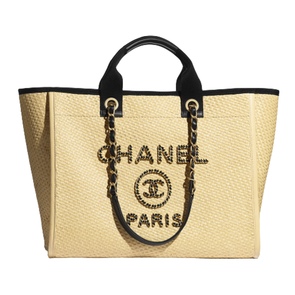 Chanel Large Straw Calfskin Gold Medal Tote Bag