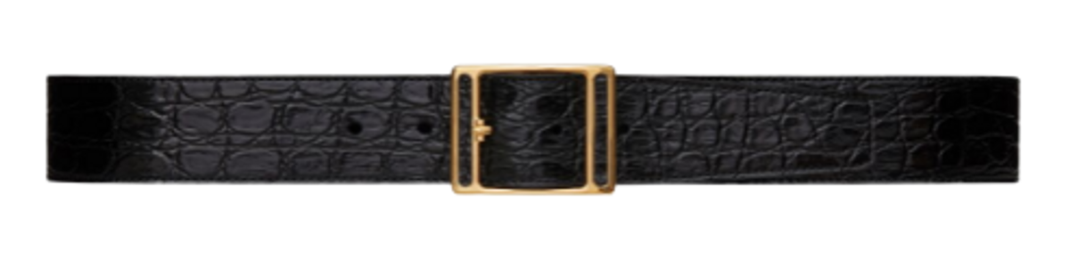 Saint Laurent Screen Buckle Crocodile Embossed Leather Belt