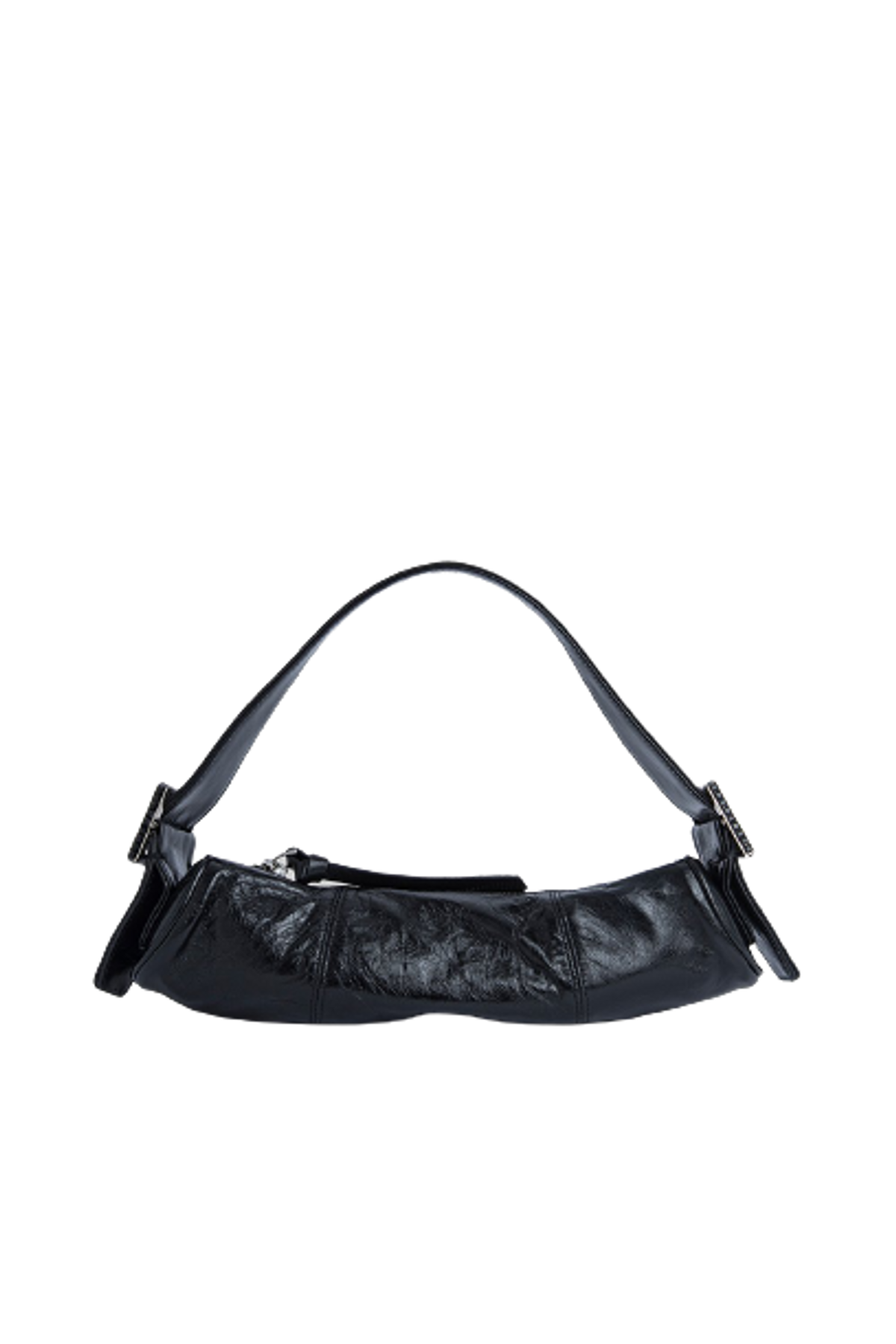 By Far Black Creased Leather Crystals Bag