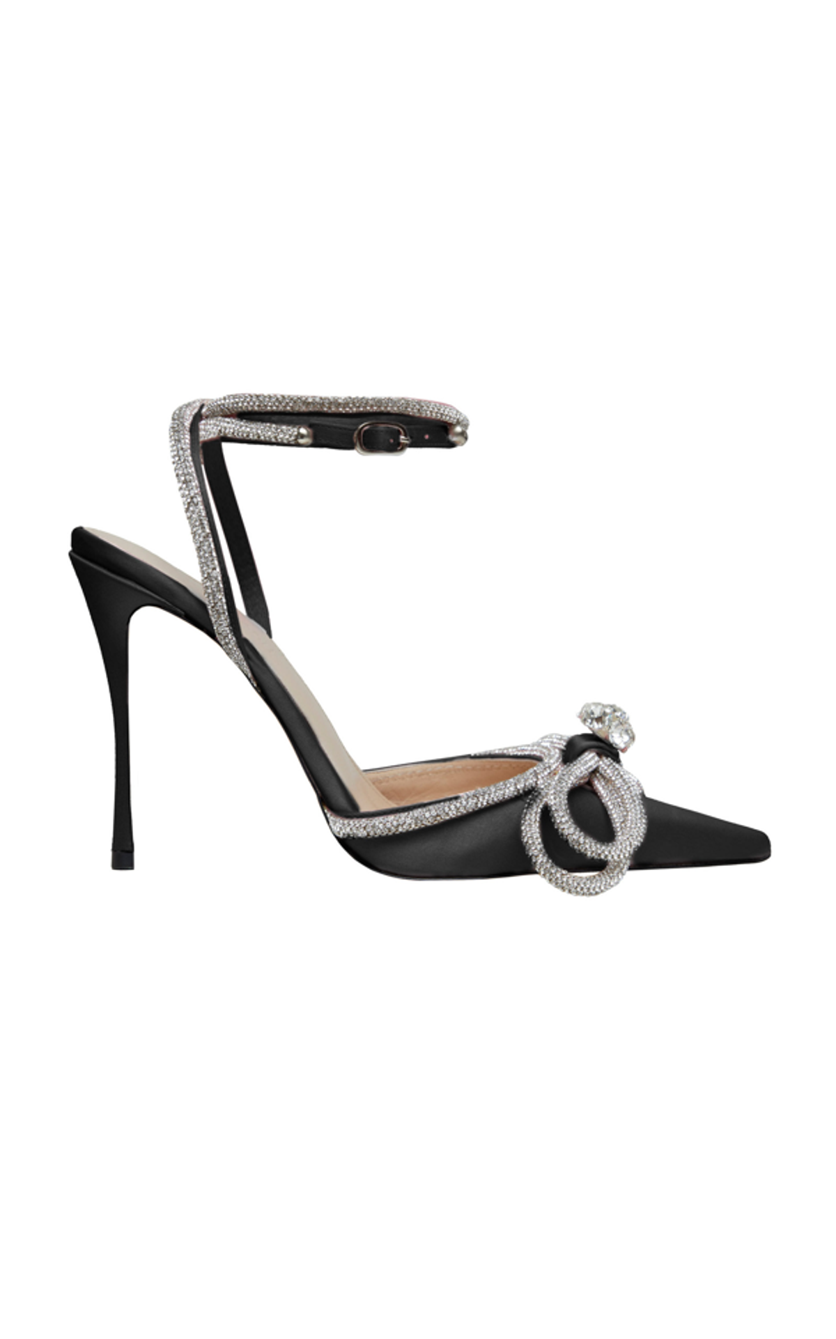 Mach & Mach Womens Double Bow Crystal Embellished Satin Black Pumps