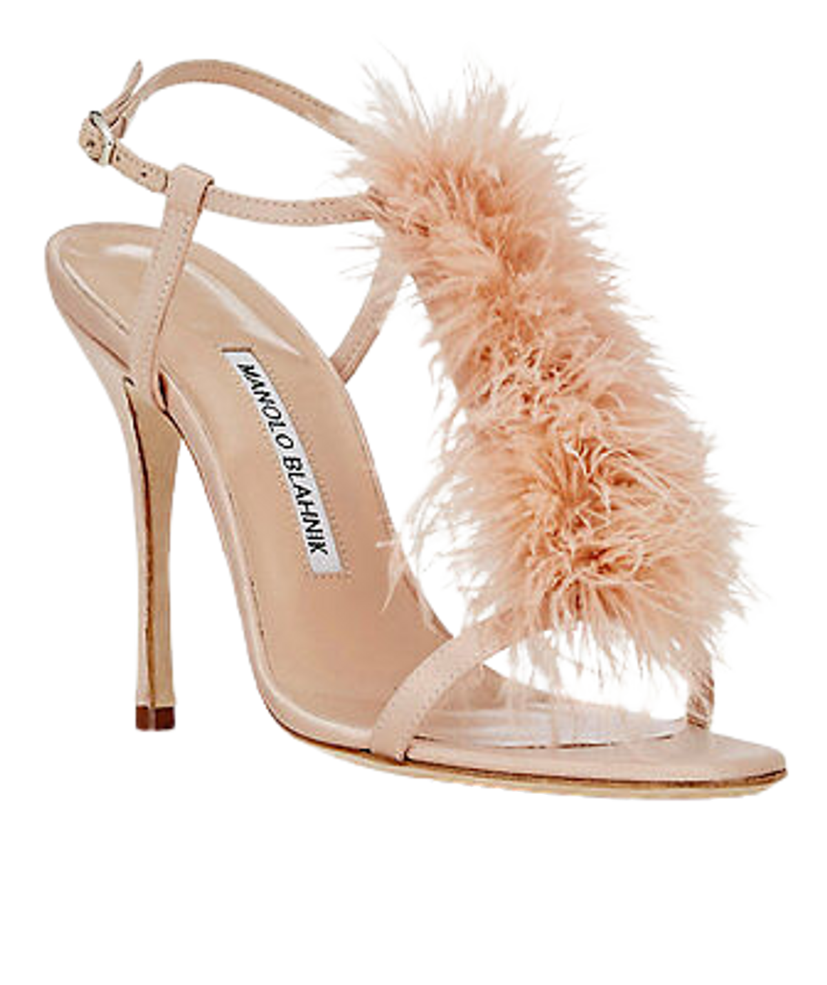 Manolo Blahnik Eila Nude Satin Ostrich Feather Sandals