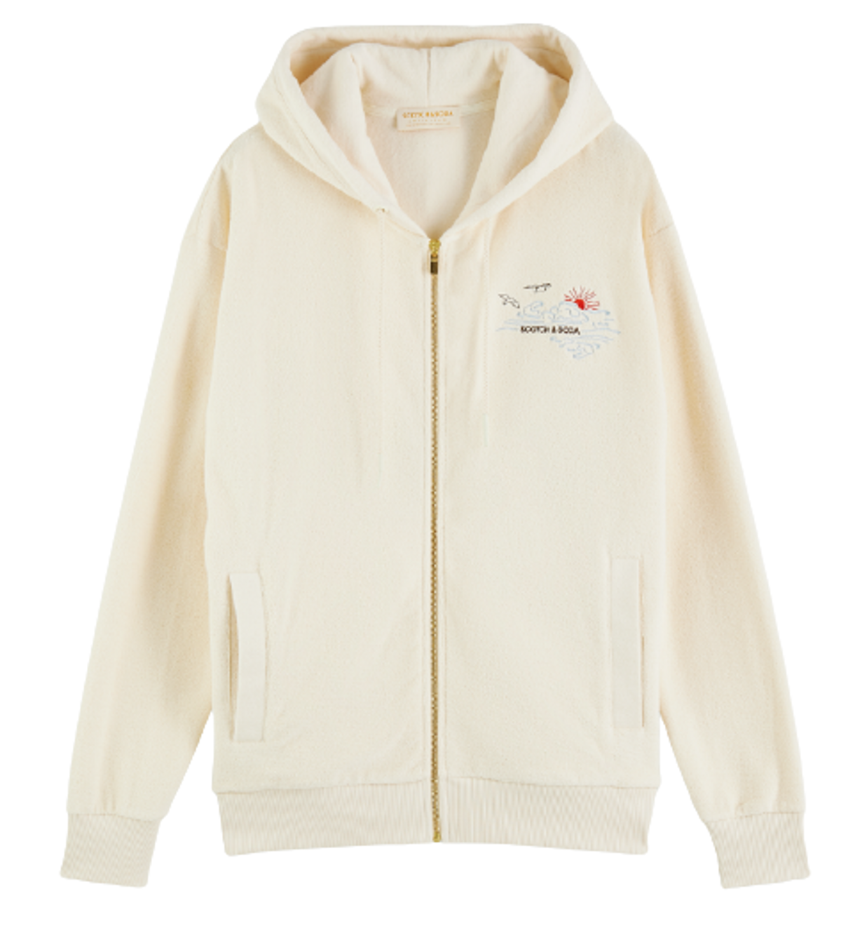 Scotch & Soda Towelling Organic Cotton Zip White Hoodie