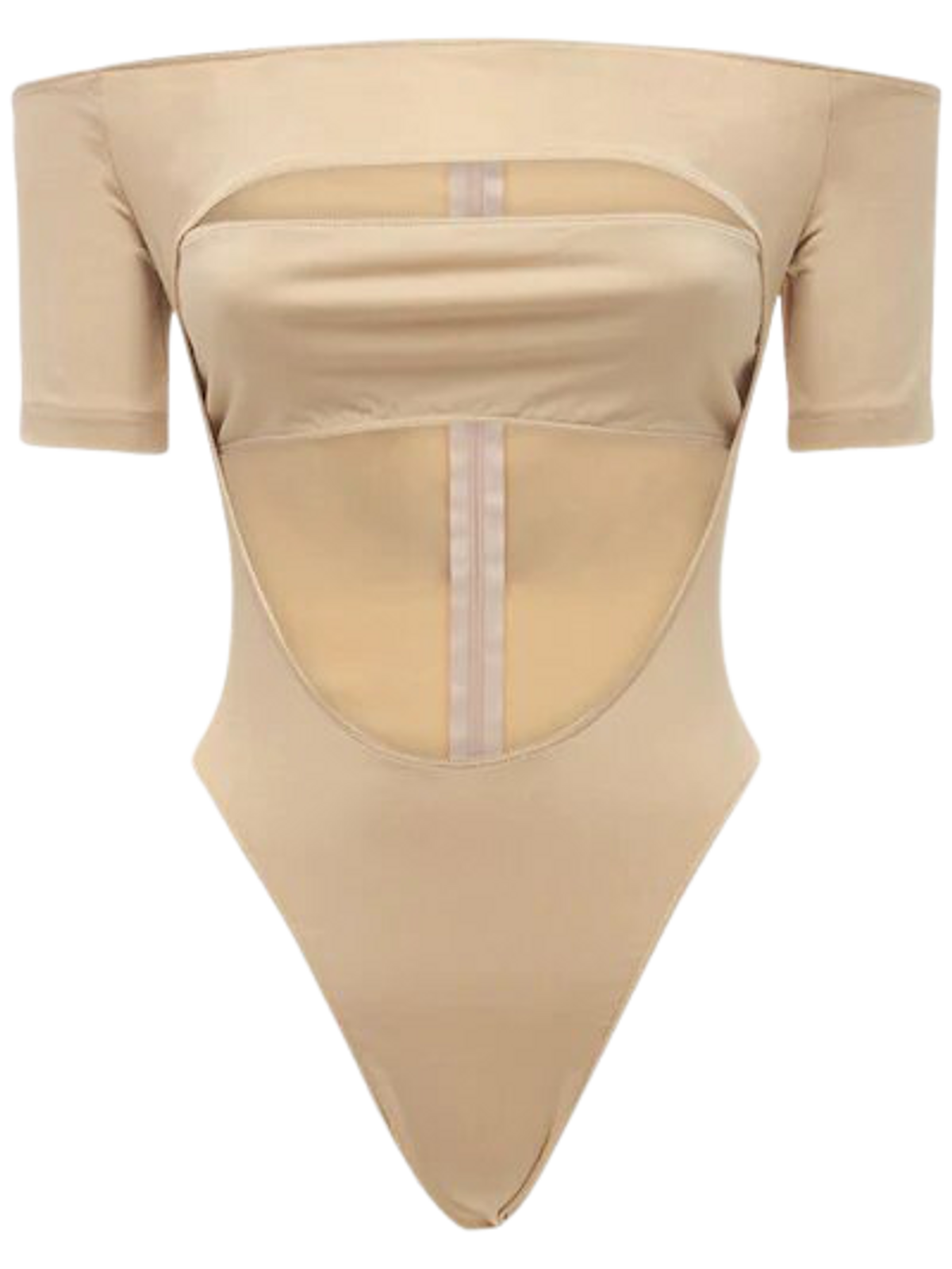 Mugler Off The Shoulder Jersey Nude Bodysuit
