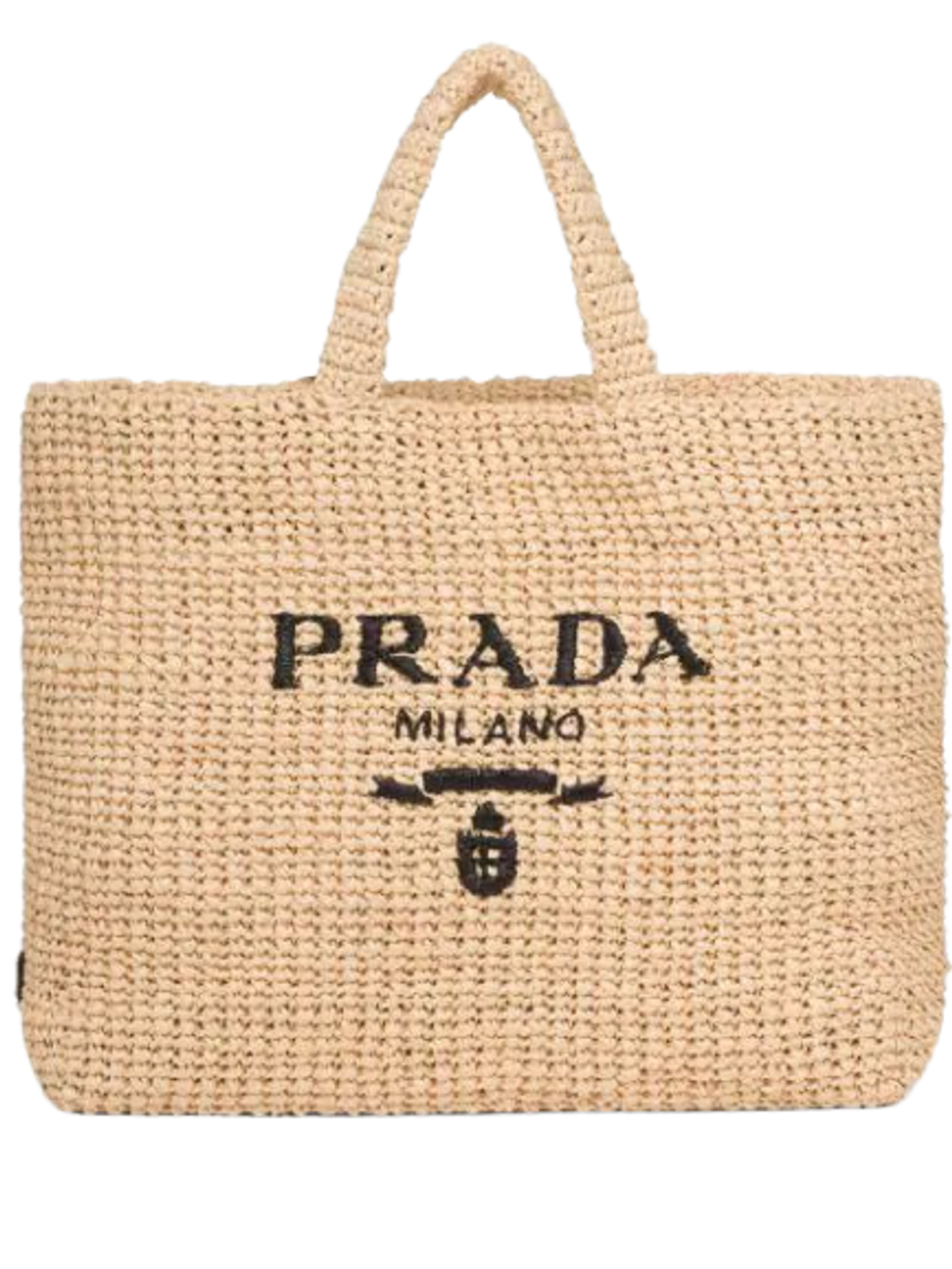 Prada Logo-embroidered Raffia Tote Nude Bag