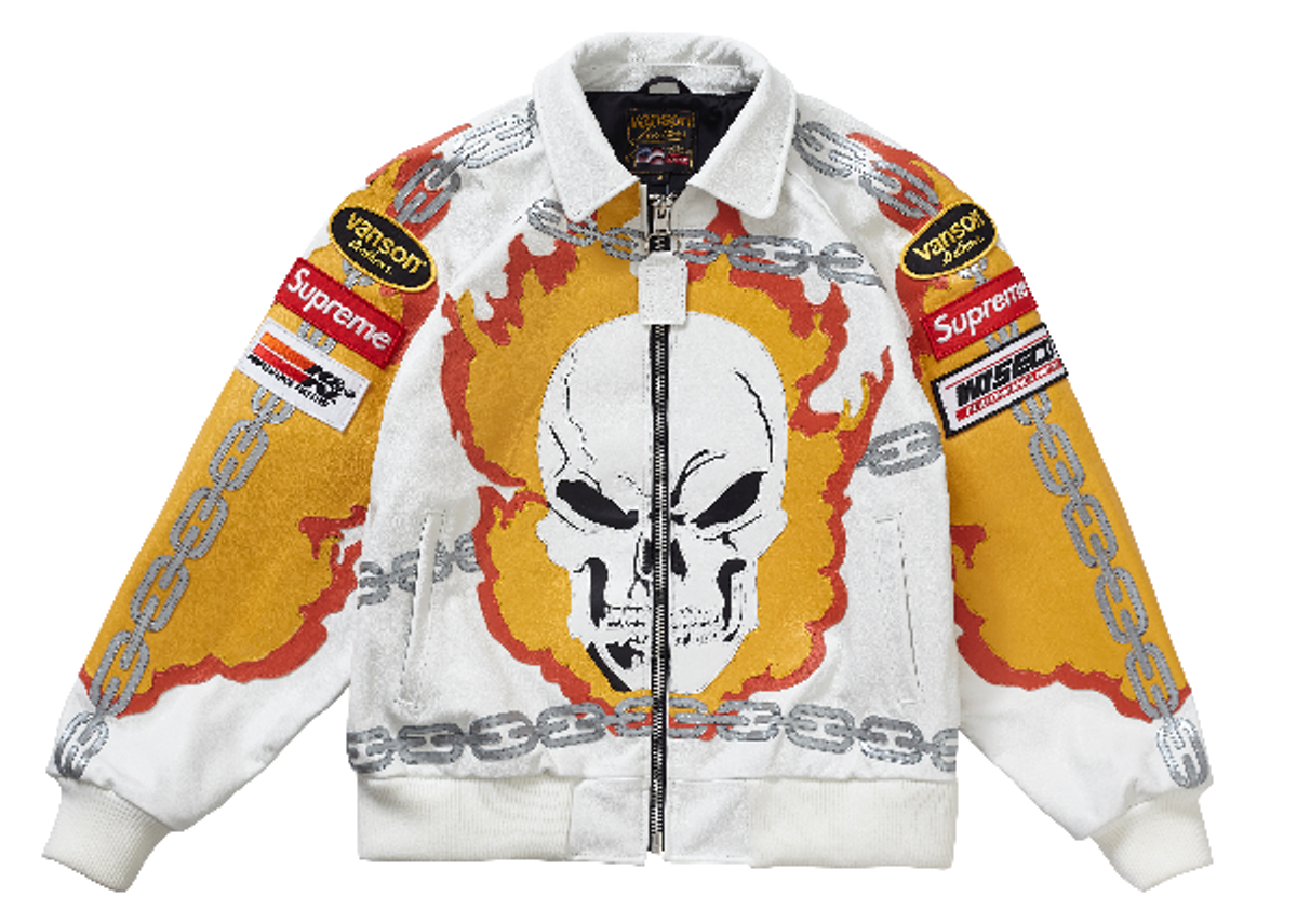Supreme × Vanson Leathers Ghost Rider White Jacket