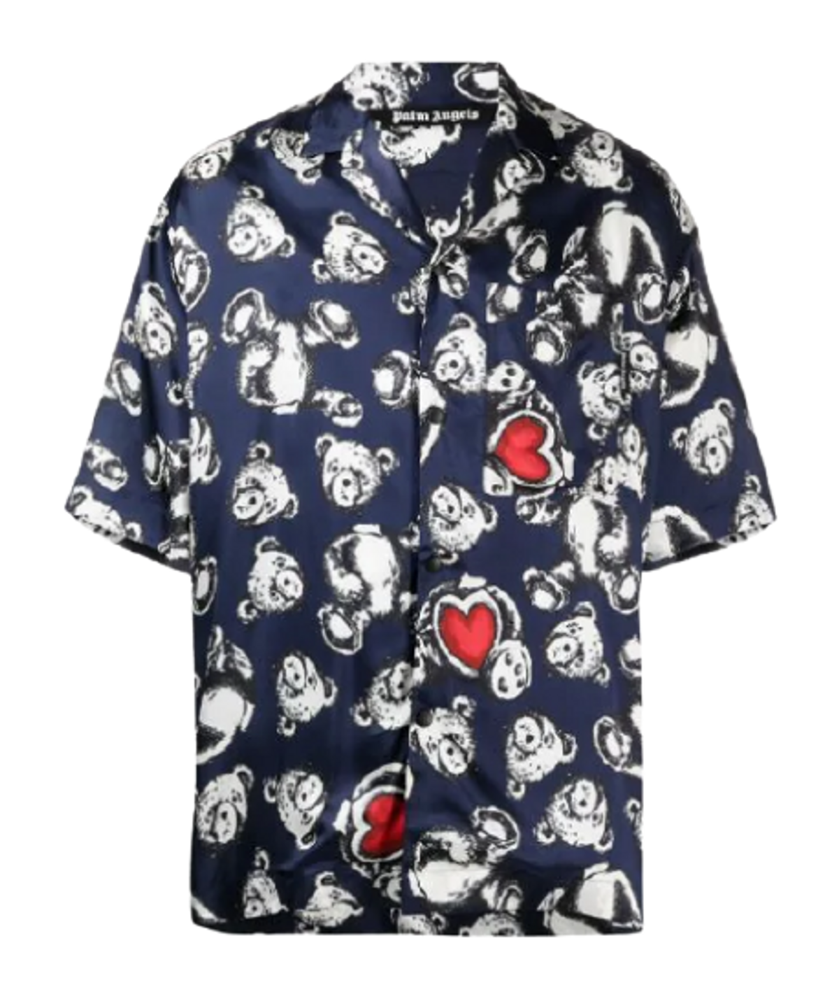 Palm Angels Navy Bear Love Bowling Shirt