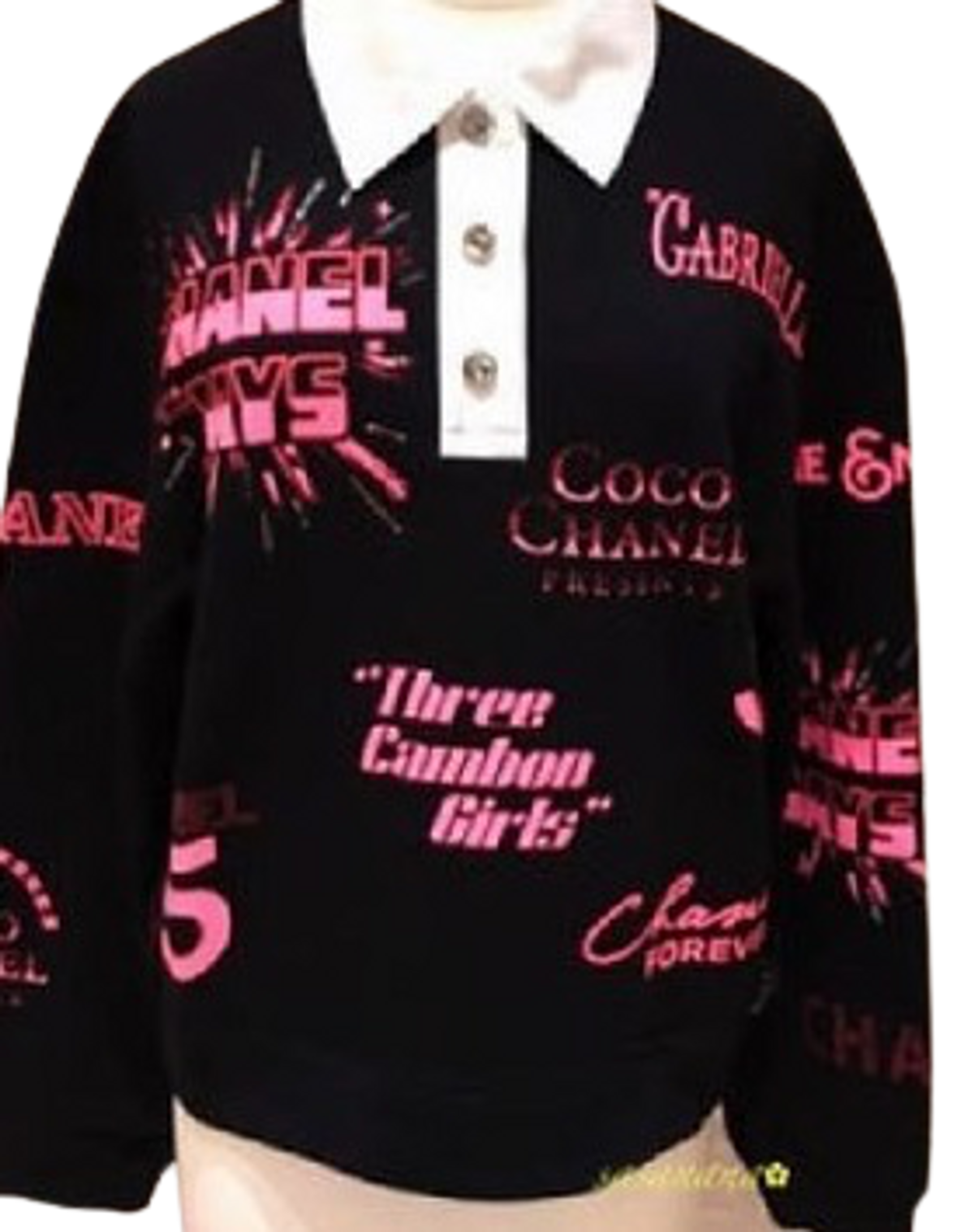 Chanel Cotton Black, Neon Pink & White Polo Shirt