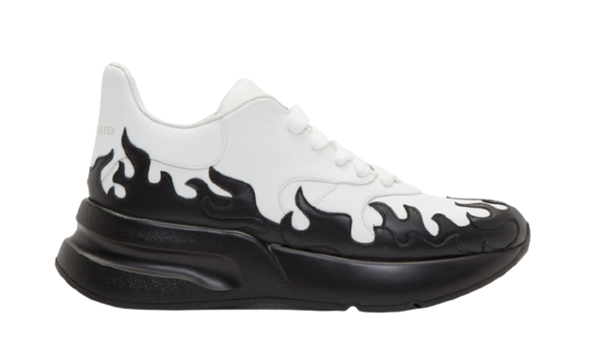 Alexander McQueen White Black Flames Oversized Runner Sneakers