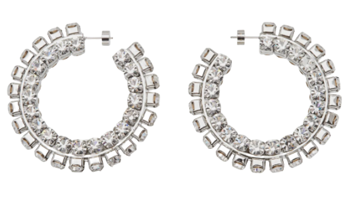Area Silver Stacked Crystal Round Hoop Earrings