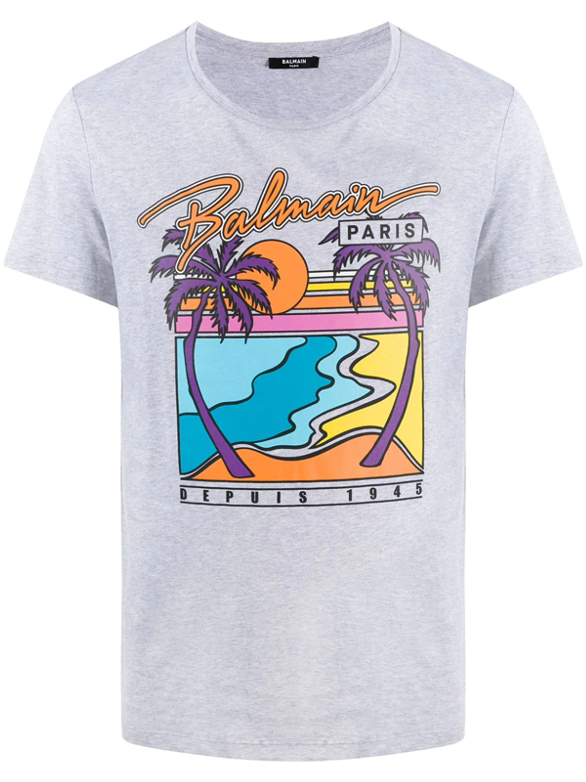 Balmain Palm Tree Graphic Grey T-Shirt
