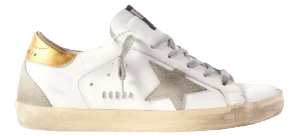Golden Goose Superstar Distressed Leather And Suede White Sneakers