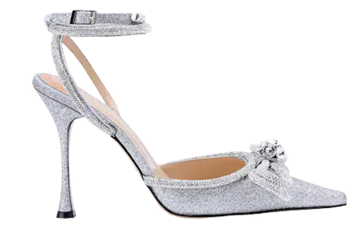 Mach & Mach 100Mm Double Bow Glittered Silver Pumps