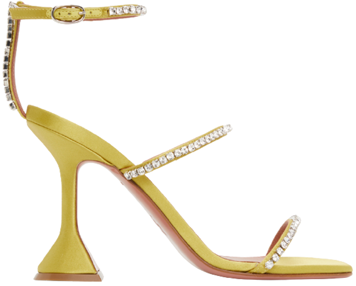 Amina Muaddi Yellow Satin Naima Crystal Lime Heels